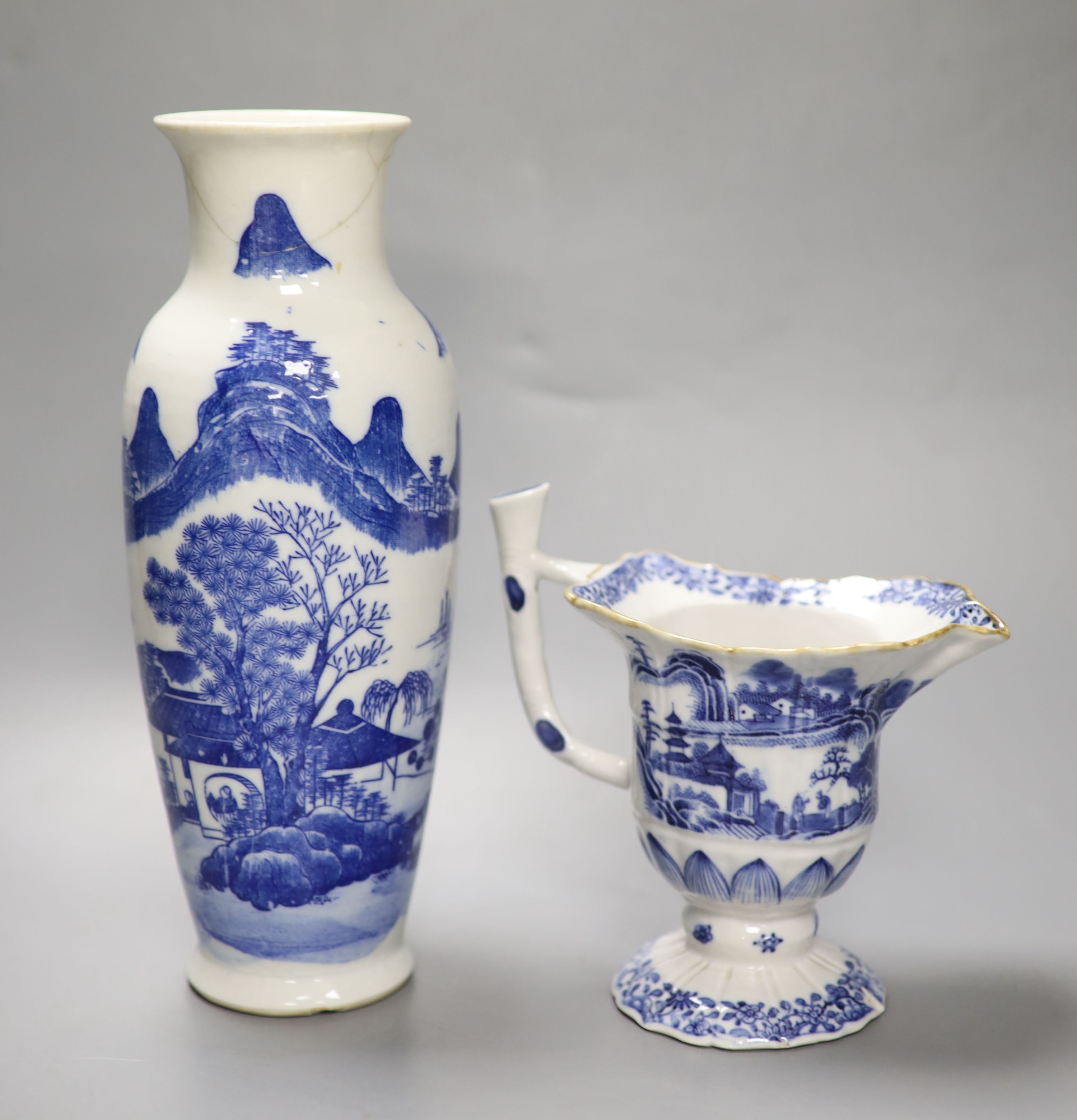 An 18th century Chinese Export blue and white helmet-shaped cream jug and sundry ceramics,